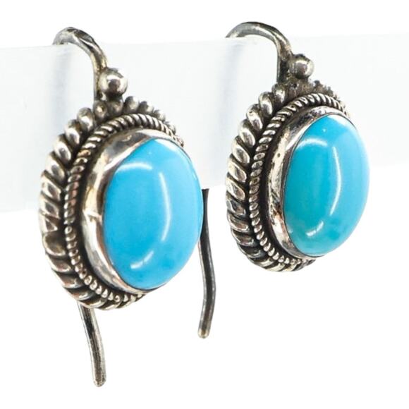 Vintage Artisan Handmade Earrings With Turquoise Unmarked Tested Silver - Picture 3 of 8